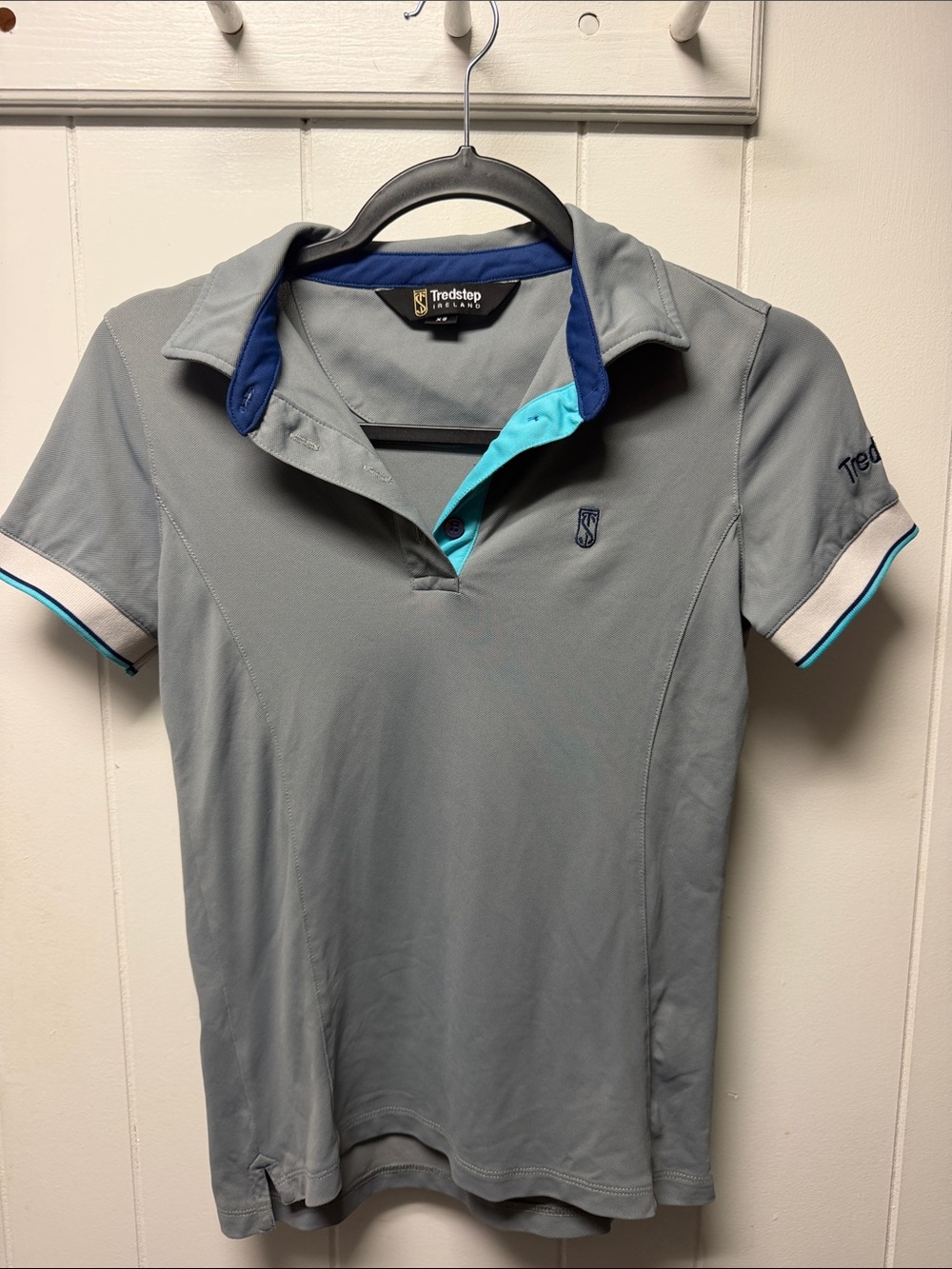 Women’s Grey Short-Sleeve Polo with Blue Trim